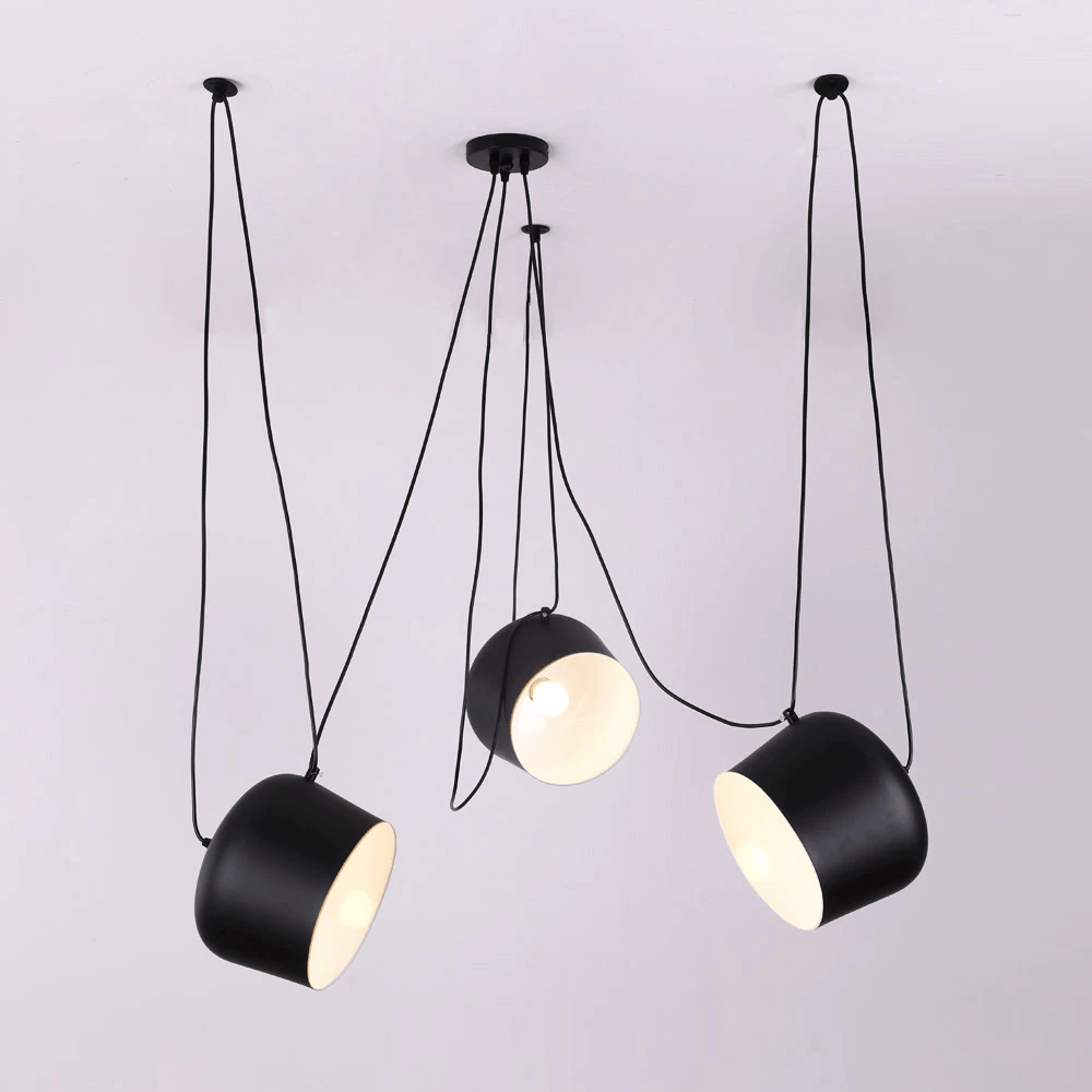 Multi-Light Drum Pendant, LumaDrum Cable-Hung Fixture in Black or White