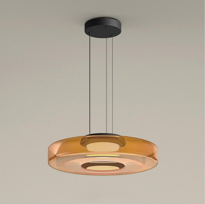 Lustră suspendată Asteron Bauhaus cu plafonieră din sticlă, 3 nuanțe de sticlă