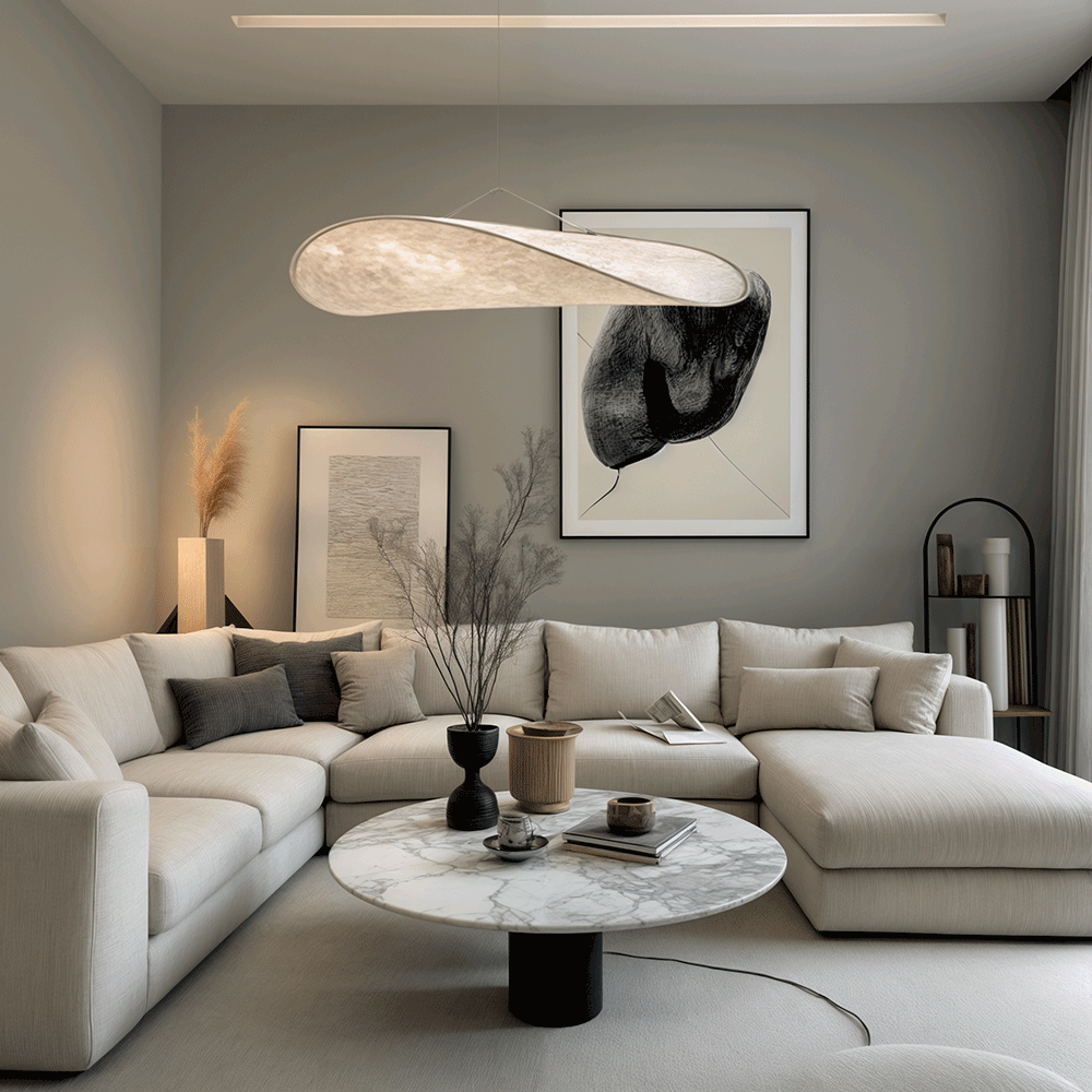 Lyra LED Chandelier With Layered Silk-Leaf Shade, Nordic-Style Design