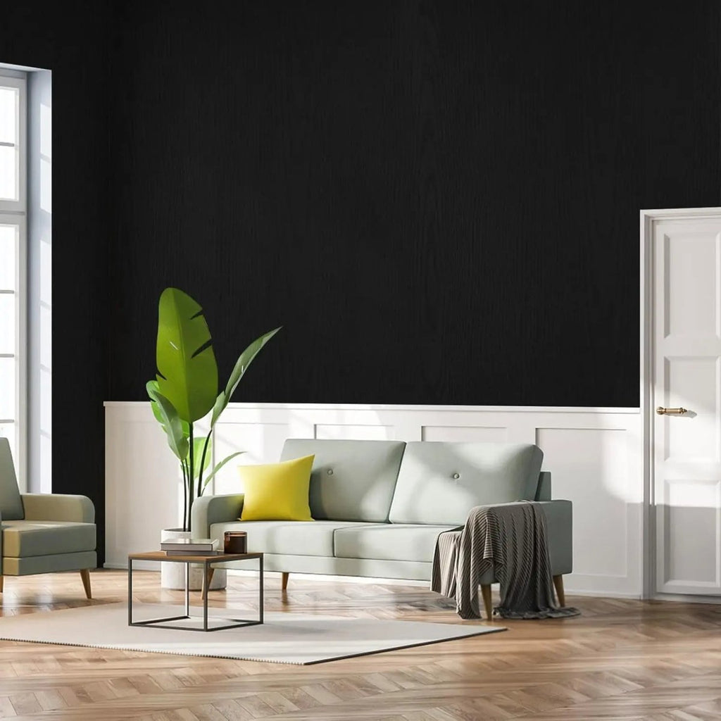 Papel tapiz negro autoadhesivo con aspecto de madera para renovaciones interiores modernas - Fioriscas