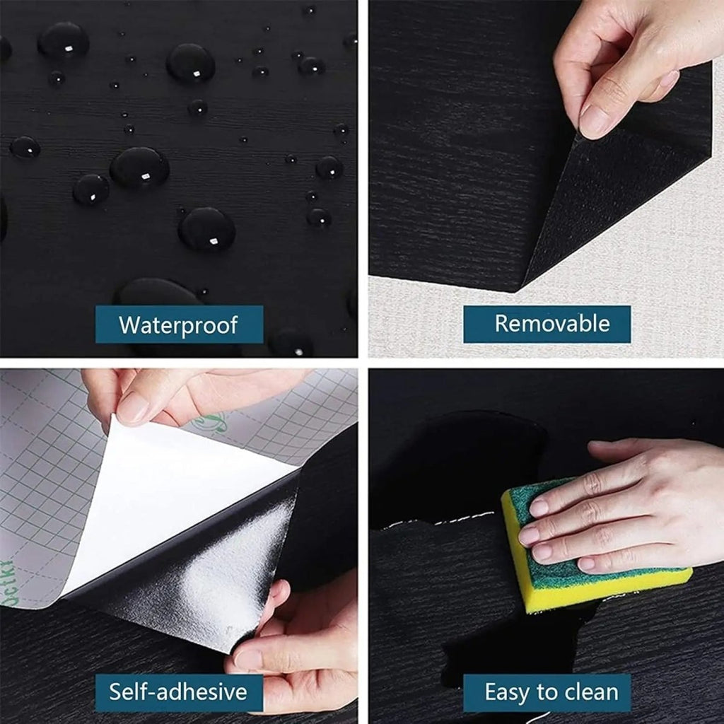 Papel tapiz negro autoadhesivo con aspecto de madera para renovaciones interiores modernas - Fioriscas
