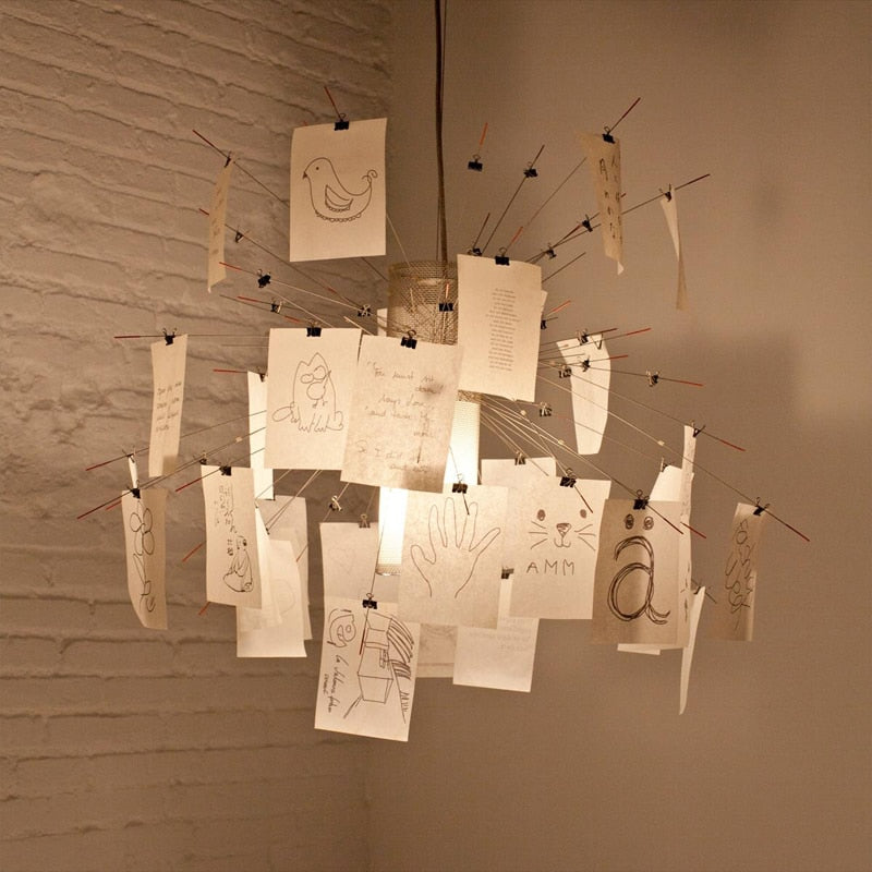 Candeeiro suspenso Ingo Maurer Zettel'z 6 | Candeeiro de papel personalizável, luminária suspensa de notas DIY