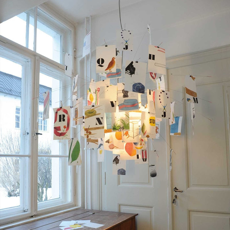 Candeeiro suspenso Ingo Maurer Zettel'z 6 | Candeeiro de papel personalizável, luminária suspensa de notas DIY