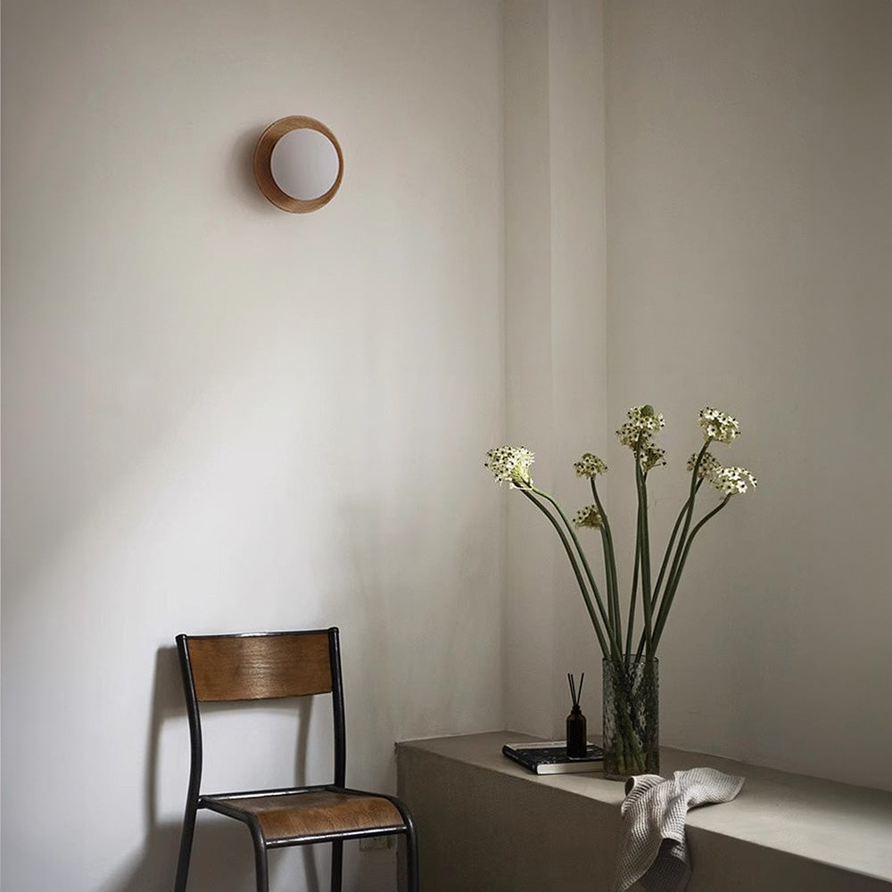 Aurelo Wood & Glass Wall Sconce, Crisp White Modern Accent