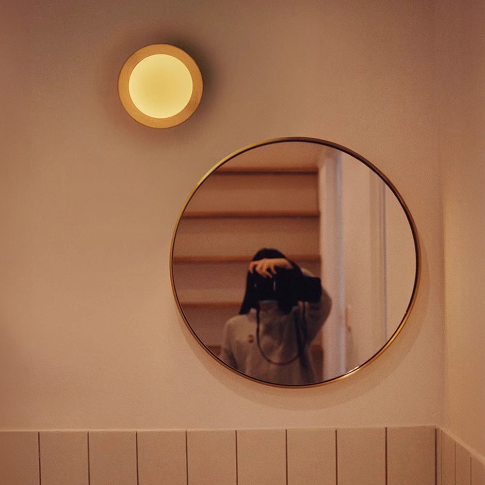 Aurelo Wood & Glass Wall Sconce, Crisp White Modern Accent