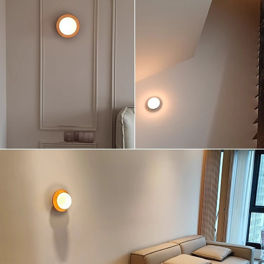 Aurelo Wood & Glass Wall Sconce, Crisp White Modern Accent