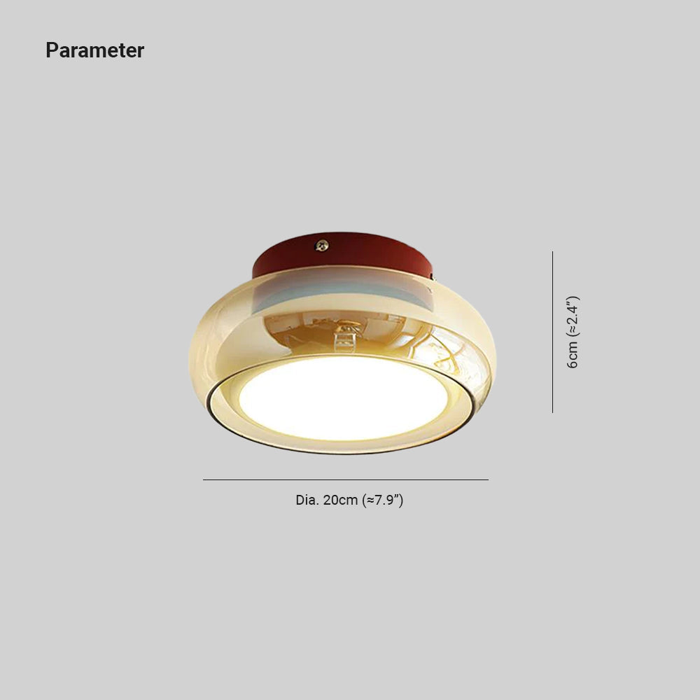 Plafonieră retro, sticlă cognac LumaNova cu bandă decorativă roșie