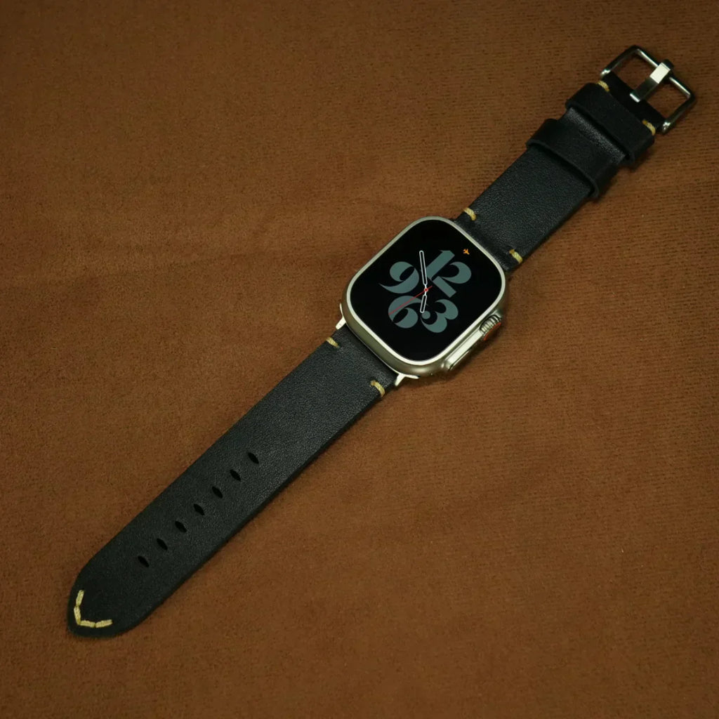 Marlo fuldkornslæder Apple Watch-rem med spænde i rustfrit stål