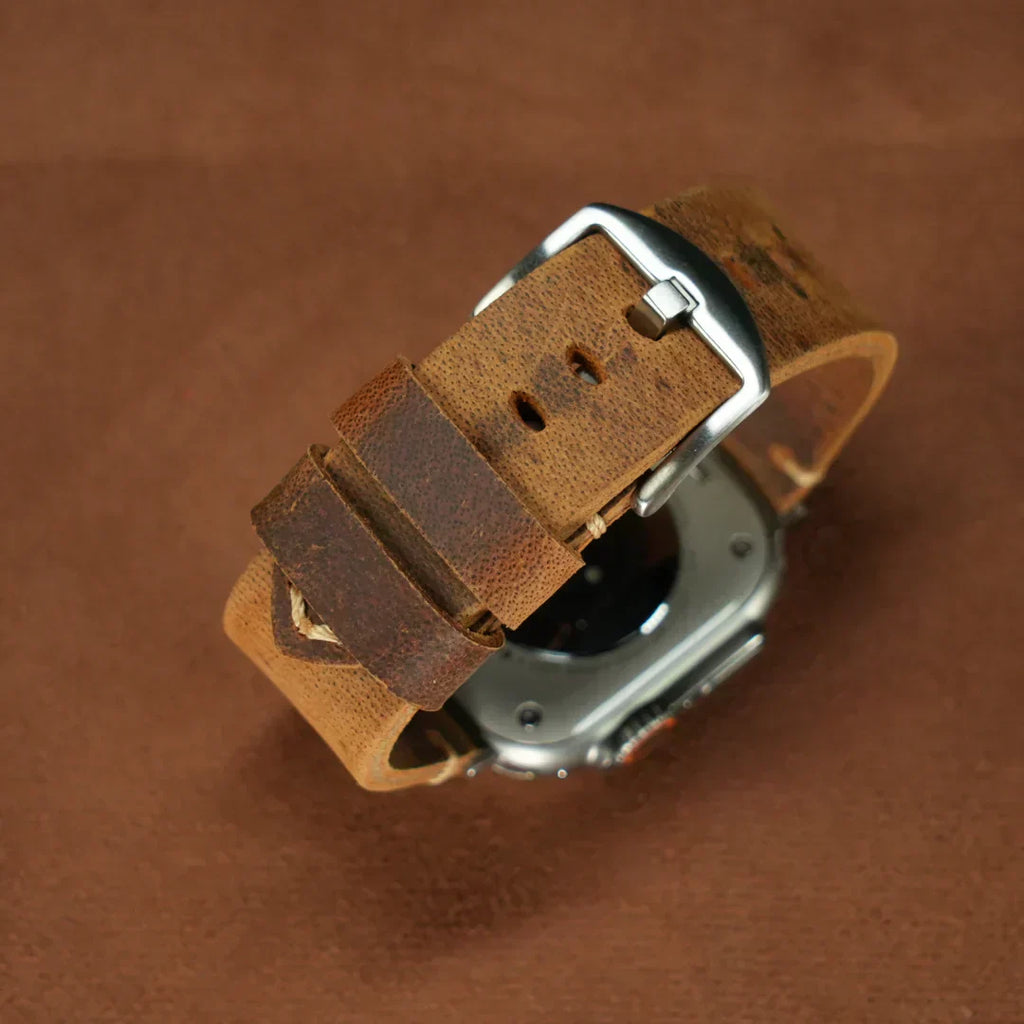 Marlo fuldkornslæder Apple Watch-rem med spænde i rustfrit stål
