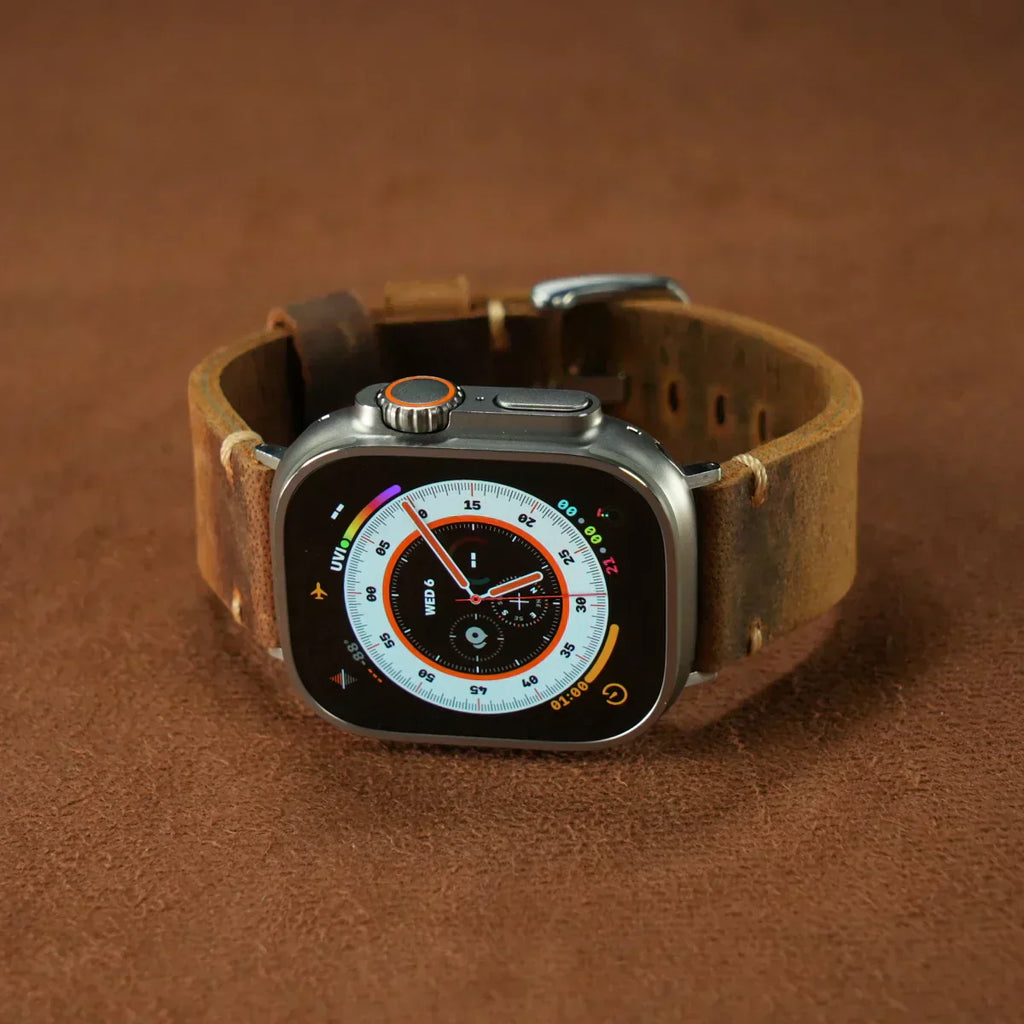 Marlo fuldkornslæder Apple Watch-rem med spænde i rustfrit stål