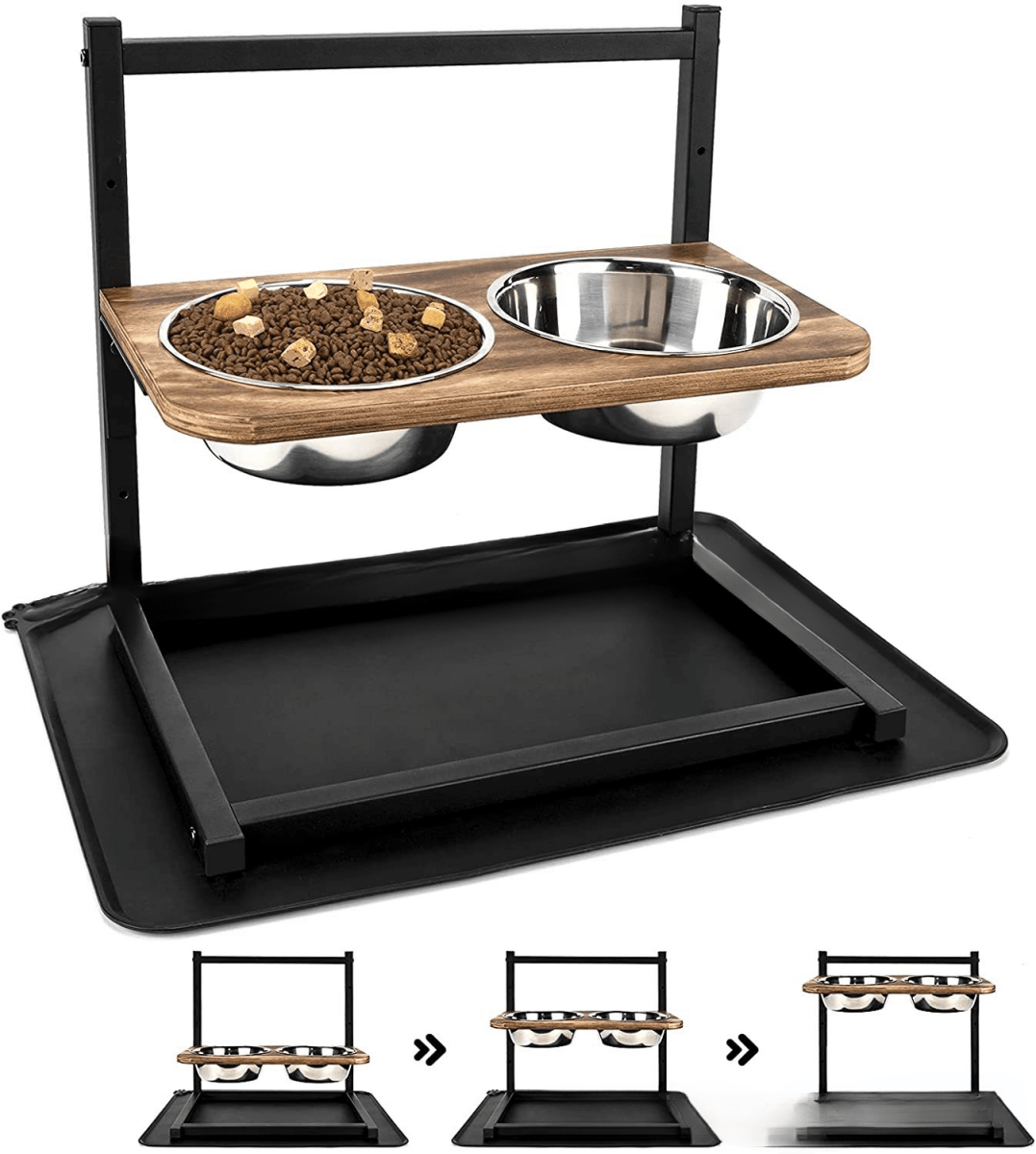 Ergonomisk fodringsstation til hunde med rustfri stålkopper - Fioriscas