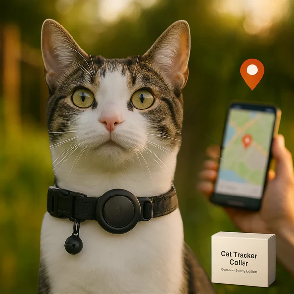 Macskanyakörv GPS-nyomkövető-tartóval, fényvisszaverő és biztonsági kioldóval