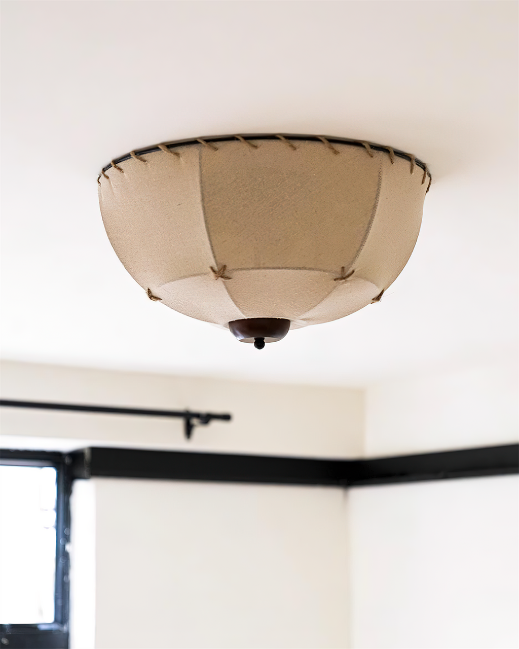 Ceiling Light Handcrafted Shade Wood and Fabric Rustic Fixture | Fioriscas