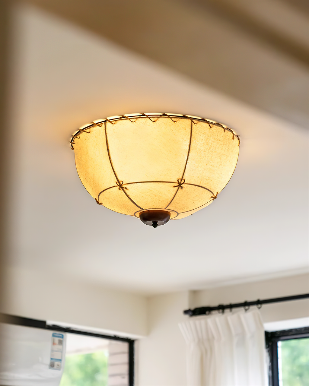 Ceiling Light Handcrafted Shade Wood and Fabric Rustic Fixture | Fioriscas