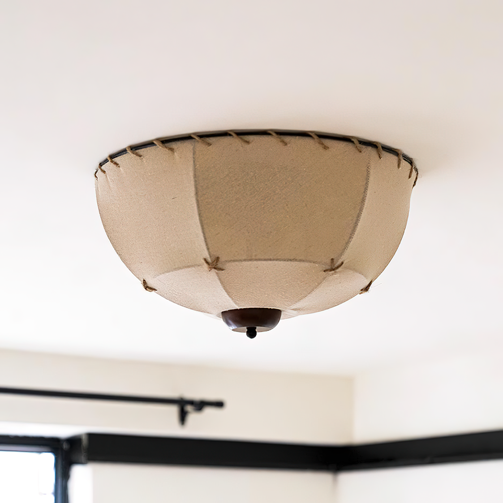 Ceiling Light Handcrafted Shade Wood and Fabric Rustic Fixture | Fioriscas