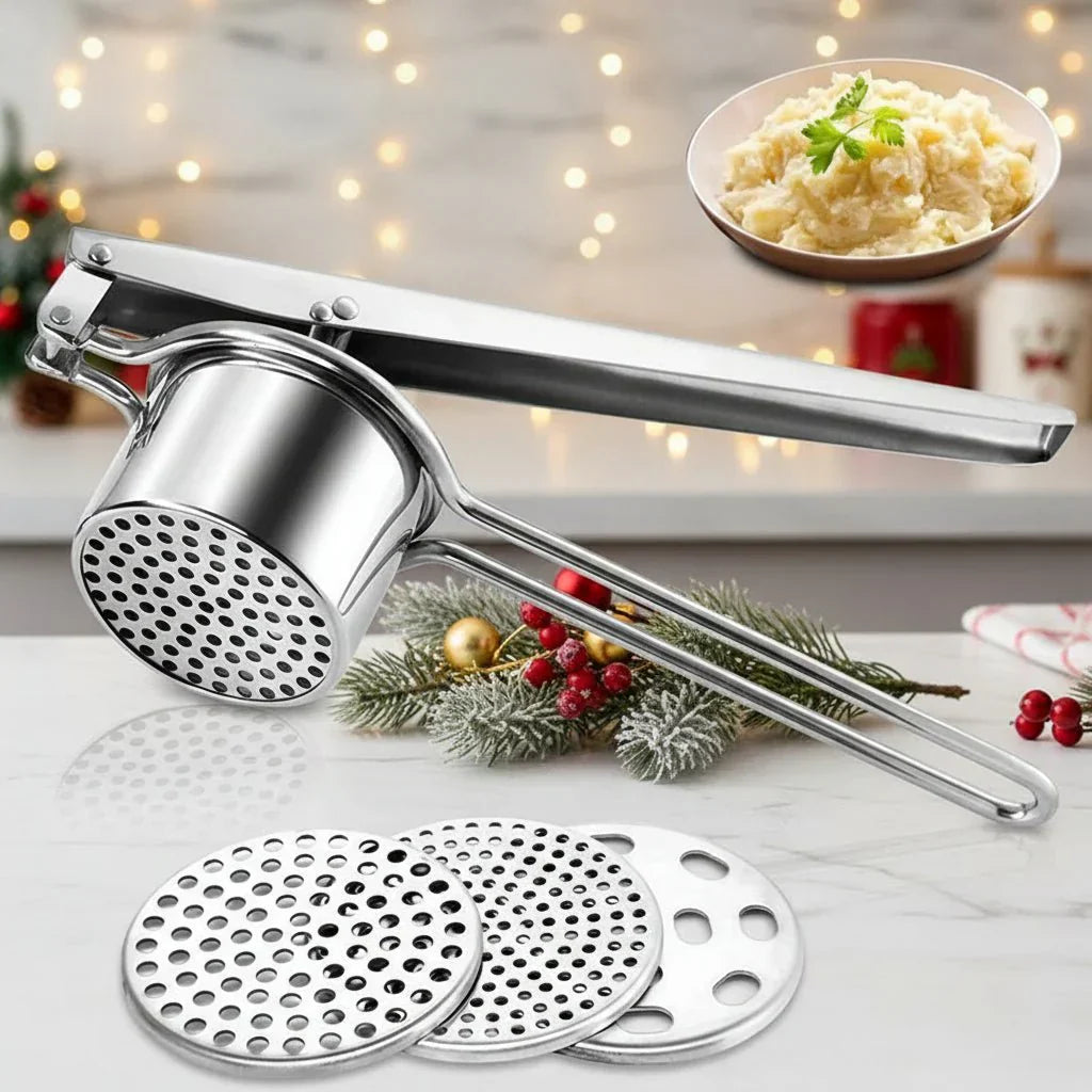 Stainless Steel Potato Press with 3 Discs for Perfect Purees & Juices - Fioriscas