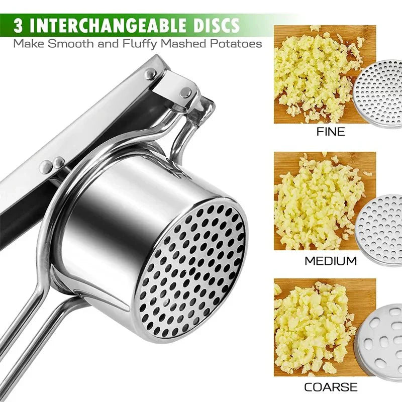 Stainless Steel Potato Press with 3 Discs for Perfect Purees & Juices - Fioriscas