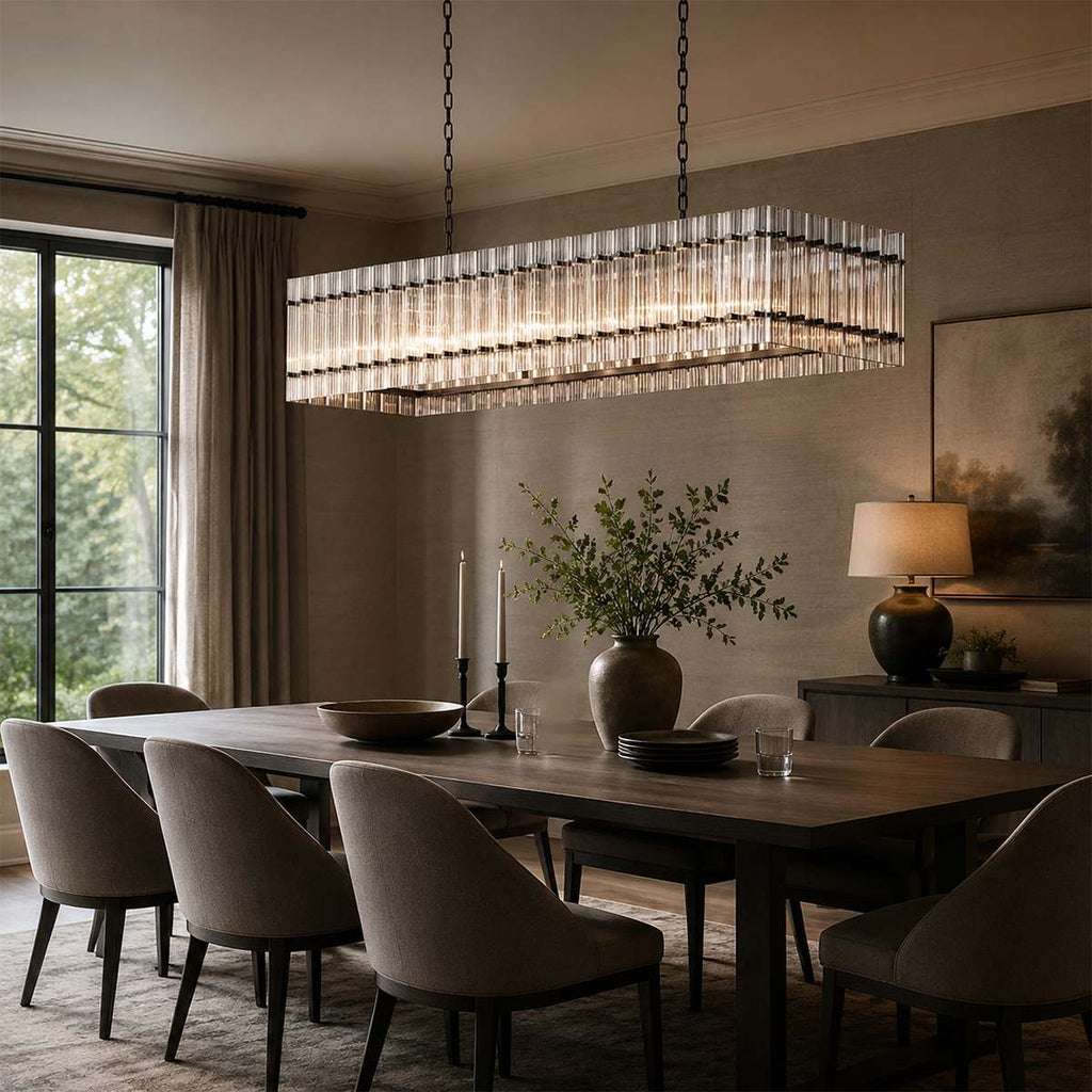 Aurora Glass Panel Linear Chandelier With Diffused Glow