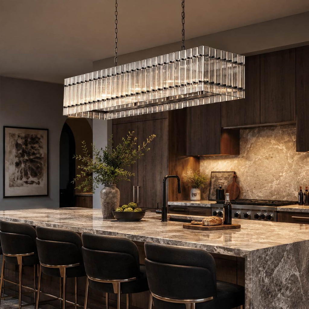 Aurora Glass Panel Linear Chandelier With Diffused Glow