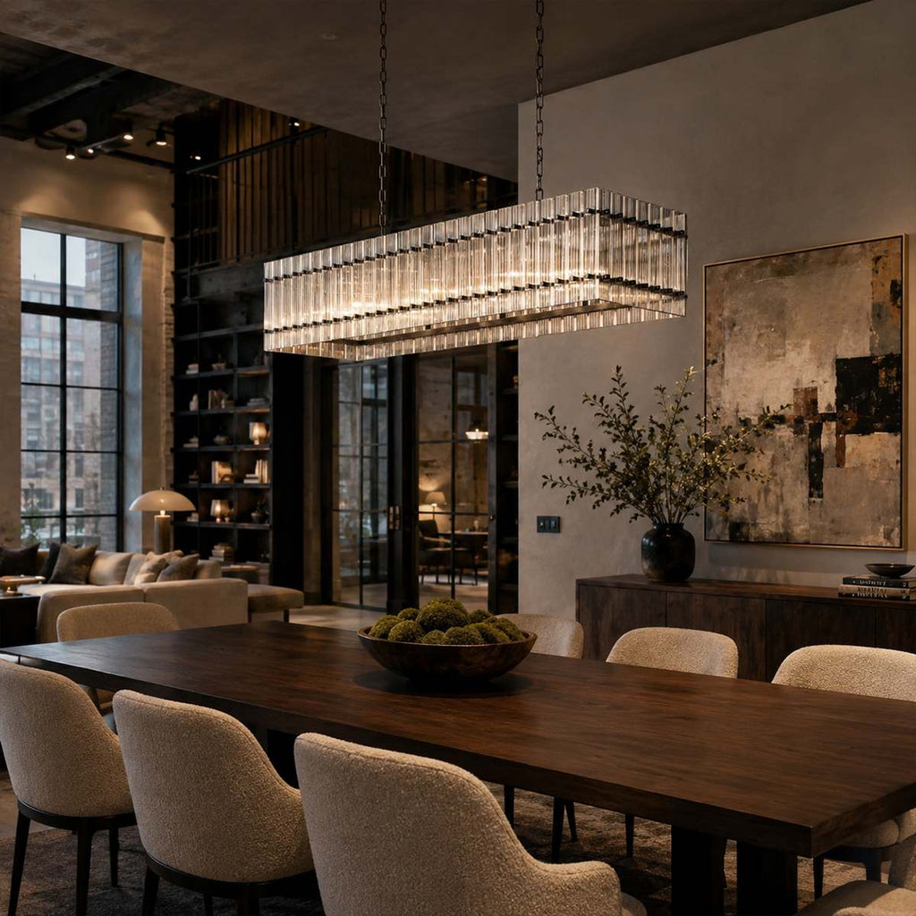 Aurora Glass Panel Linear Chandelier With Diffused Glow