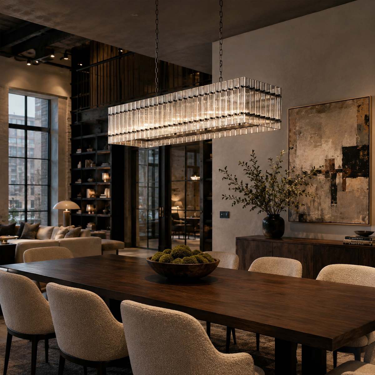 Aurora Glass Panel Linear Chandelier With Diffused Glow