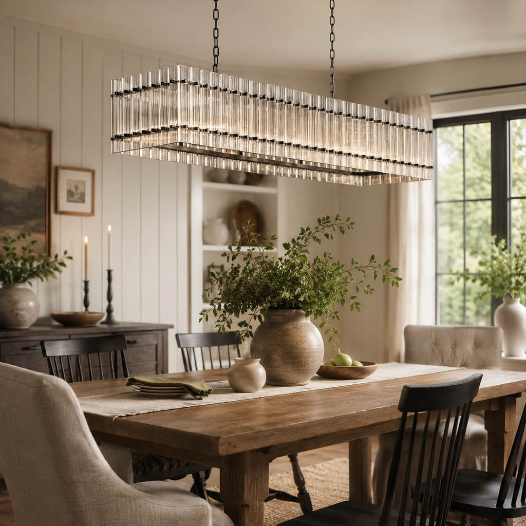 Aurora Glass Panel Linear Chandelier With Diffused Glow