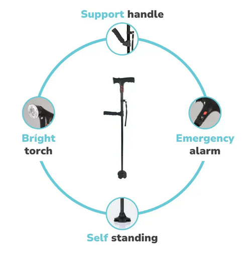 AeroAssist Folding Walking Cane With LED Light And Alarm