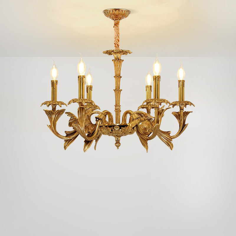 Antique Brass Chandelier, Vintage Gold Ceiling Light For Dining & Living