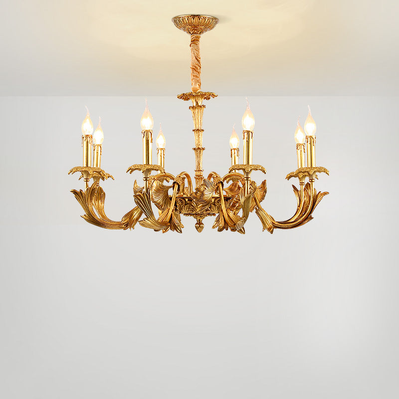 Antique Brass Chandelier, Vintage Gold Ceiling Light For Dining & Living