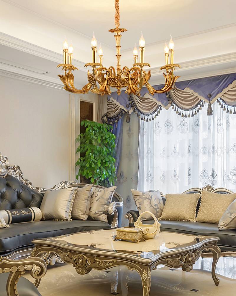 Antique Brass Chandelier, Vintage Gold Ceiling Light For Dining & Living