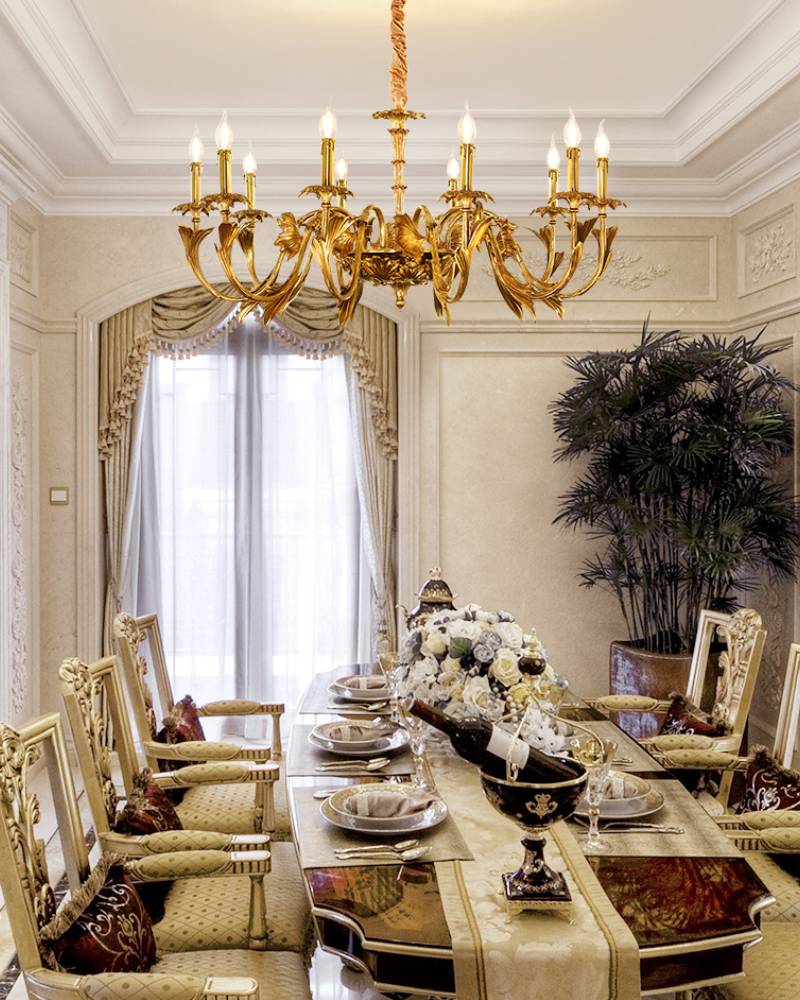 Antique Brass Chandelier, Vintage Gold Ceiling Light For Dining & Living