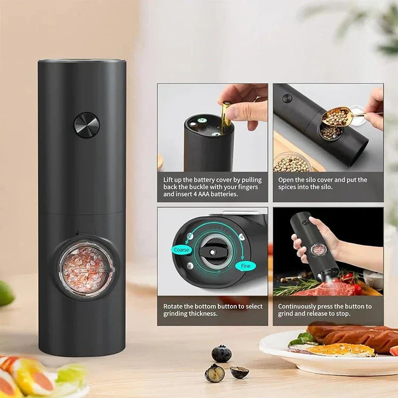 Electric Salt and Pepper Grinder Set with Adjustable Grind Setting - Fioriscas