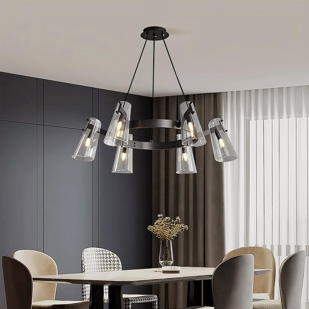 Arcadia Copper Ring Chandelier Featuring Six Clear Conical Shades