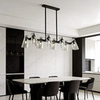 Lampadario Arcadia a forma di anello in rame con sei paralumi conici trasparenti