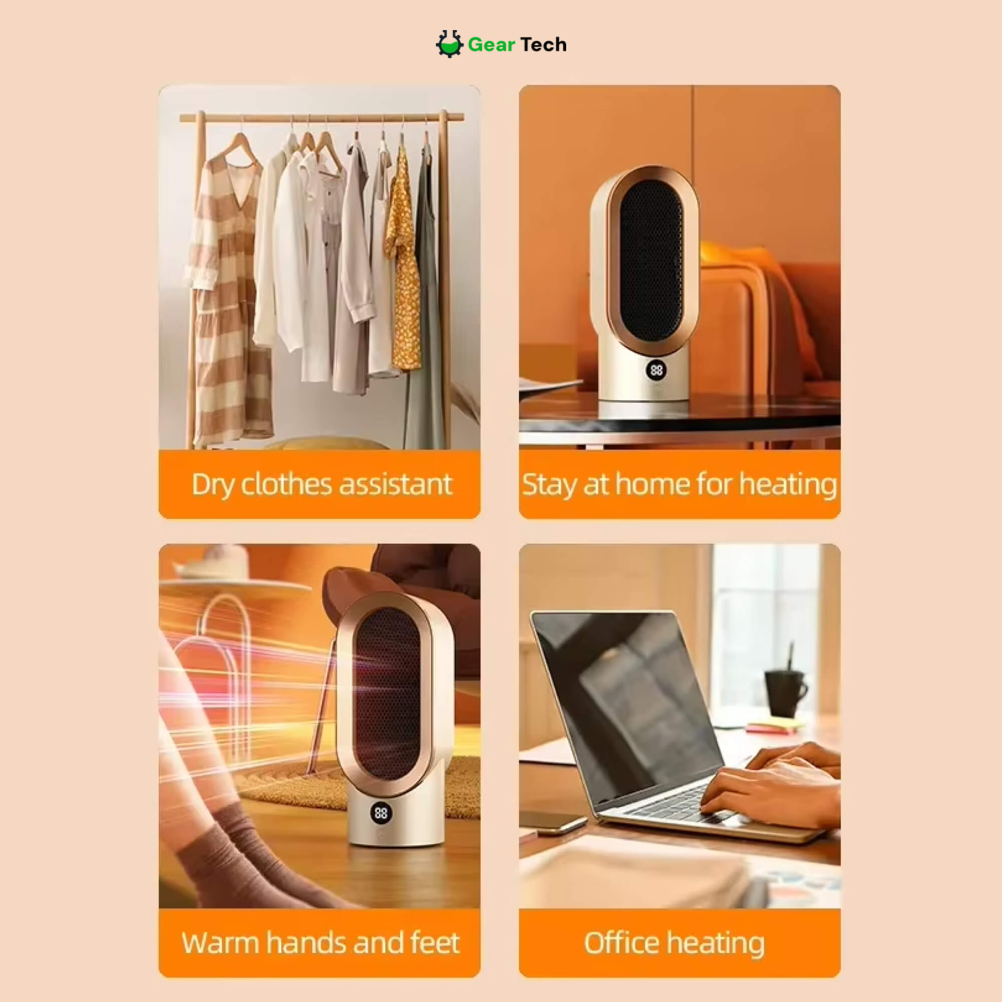 ThermaLite Compact -keraaminen tilanlämmitin, hiljainen 800 W:n digitaalinen termostaatti
