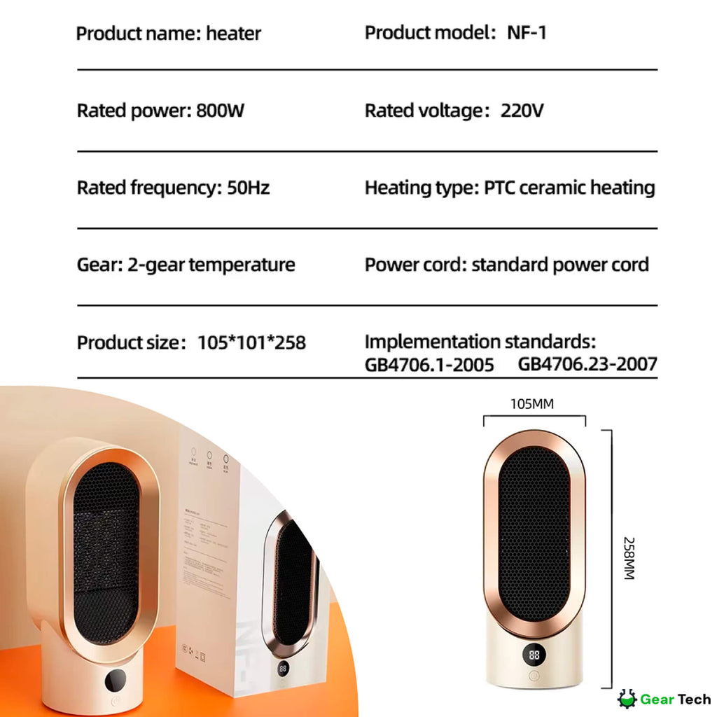 ThermaLite Compact -keraaminen tilanlämmitin, hiljainen 800 W:n digitaalinen termostaatti