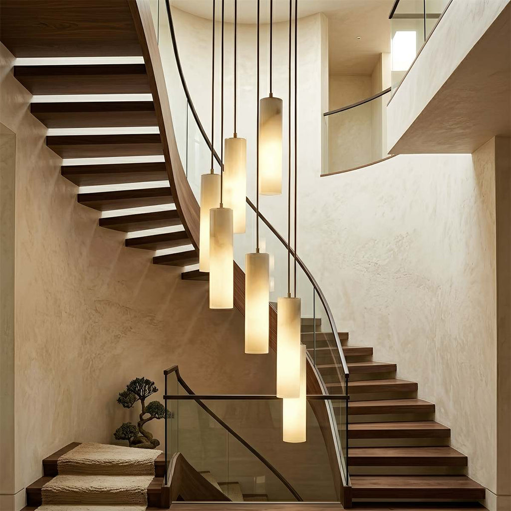 Moderne Alabaster-Zylinder-Pendelleuchte mit sanftem Glanz