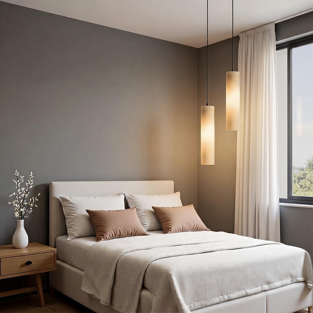 Moderne Alabaster-Zylinder-Pendelleuchte mit sanftem Glanz