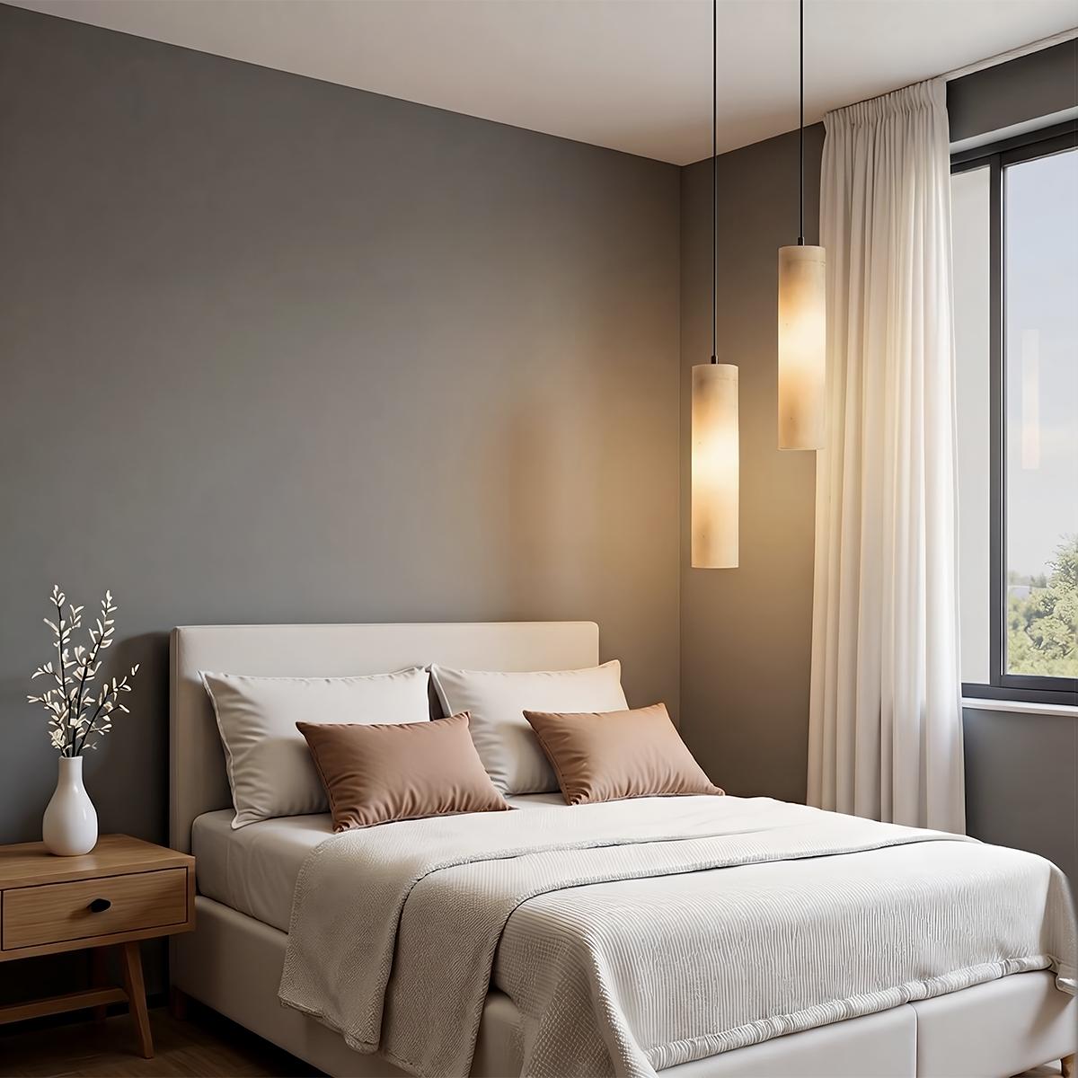 Moderne Alabaster-Zylinder-Pendelleuchte mit sanftem Glanz