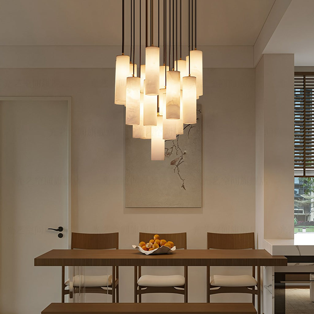 Moderne Alabaster-Zylinder-Pendelleuchte mit sanftem Glanz