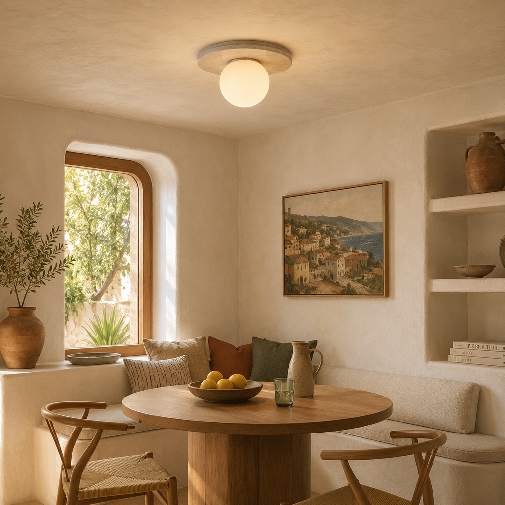 Terra Lume bernsteinfarbene Travertin-Globus-Wand- und Deckenlampe