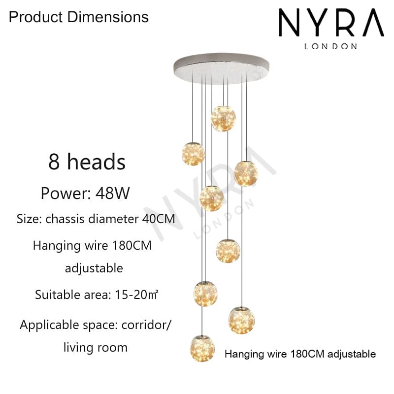LuminaOrb Staircase Chandelier With Glass Orb Cluster, Warm LED Glow