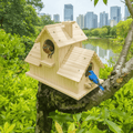 Rustic birdhouse made of solid wood with multi-chamber nesting box for garden birds - Fioriscas