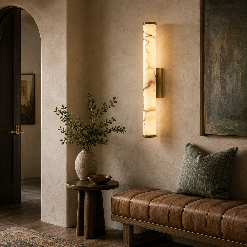 Aurelia Alabaster Glow Wall Lamp With Solid Brass Base