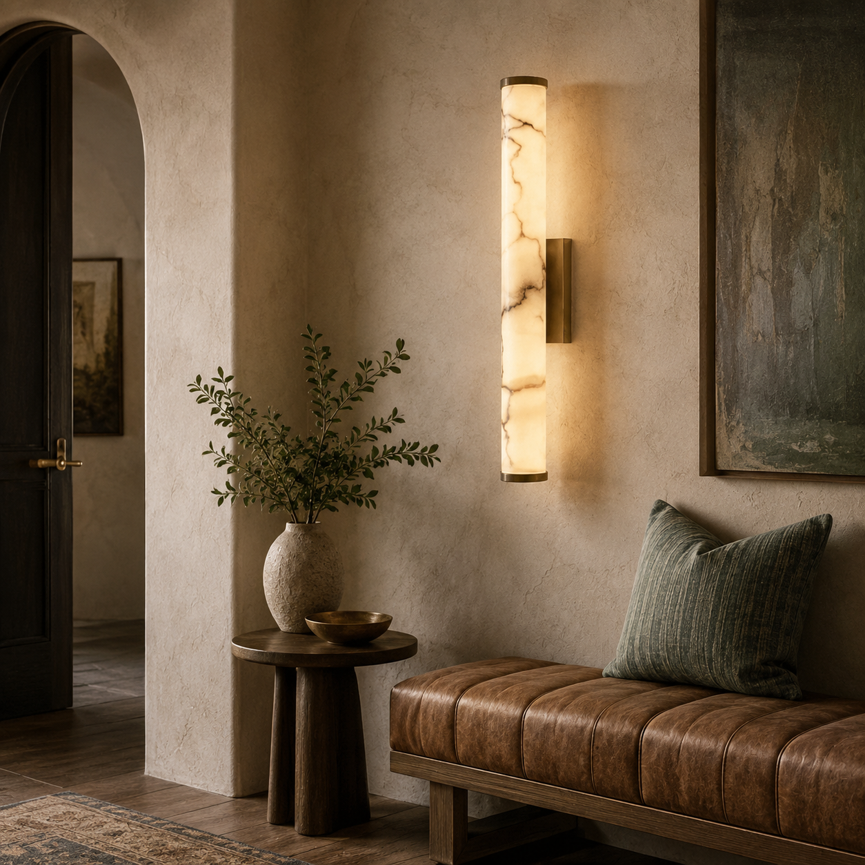 Aurelia Alabaster Glow Wall Lamp With Solid Brass Base