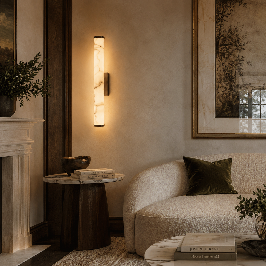 Aurelia Alabaster Glow Wall Lamp With Solid Brass Base