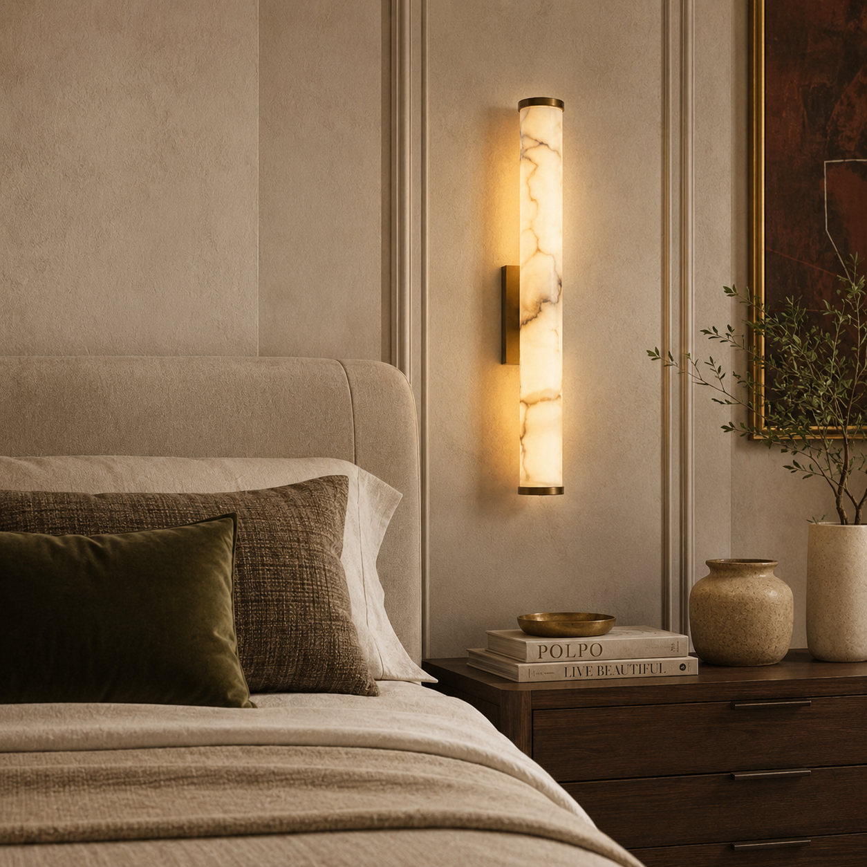 Aurelia Alabaster Glow Wall Lamp With Solid Brass Base