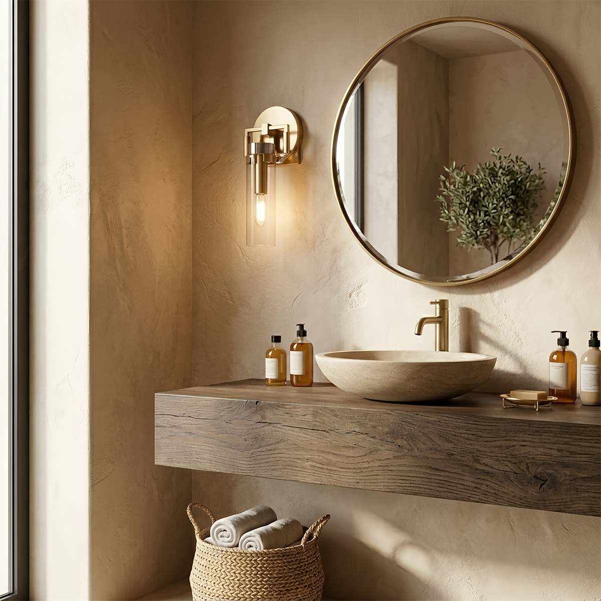 OrionGlass zylindrische Wandleuchte mit Schmiedeeisen-Finish