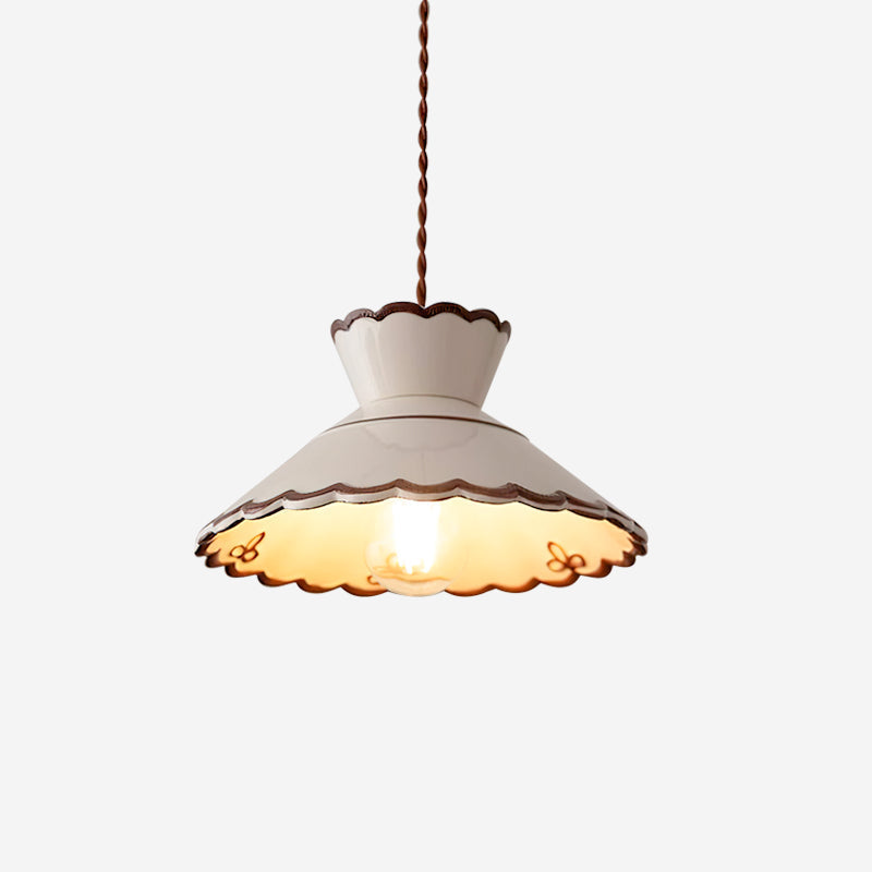 Candeeiro pendente, abat-jour de cerâmica recortado em creme e castanho, estilo vintage para cozinha