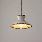 Candeeiro pendente, abat-jour de cerâmica recortado em creme e castanho, estilo vintage para cozinha